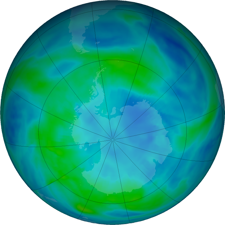 Antarctic ozone map for 15 April 2022